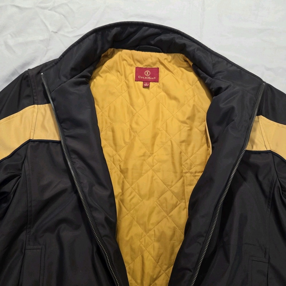Cole Haan Quilt Lined Men's Winter Coat‎ Jacket Size Large Black Yellow Stripe - Picture 12 of 15